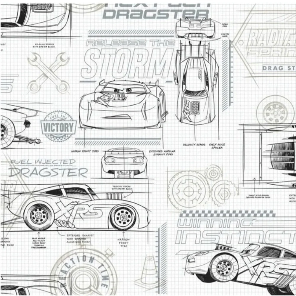 Disney Pixar Cars RoomMates RMK11804WP Schematic Peel Stick Wallpaper